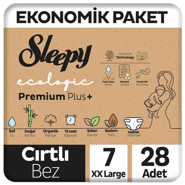 Resim Sleepy Ecologic Premium Plus Ekonomik Paket Bebek Bezi 7 Numara Xxlarge 28 Adet