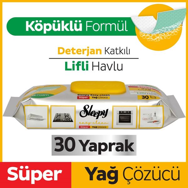 Resim Sleepy Easy Clean Süper Yağ Çözücü Yüzey Temizlik Havlusu&Mendili 30 Yaprak