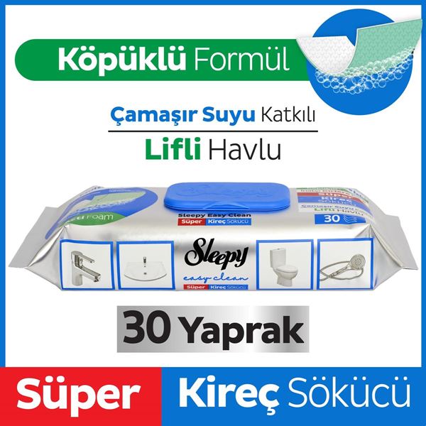 Resim Sleepy Easy Clean Süper Kireç Sökücü Yüzey Temizlik Havlusu&Mendili 30 Yaprak