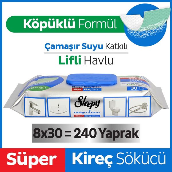 Resim Sleepy Easy Clean Süper Kireç Sökücü Yüzey Temizlik Havlusu&Mendili 8x30 (240 Yaprak)