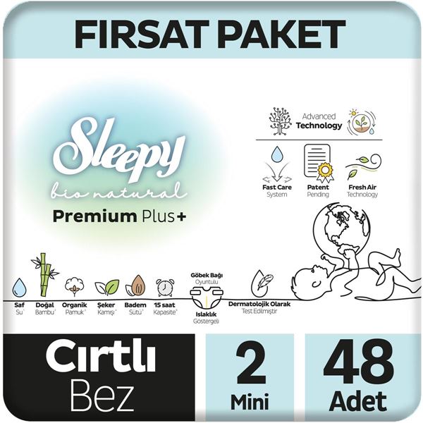 Resim Sleepy Bio Natural Premium Plus Fırsat Paketi Bebek Bezi 2 Numara Mini 48 Adet