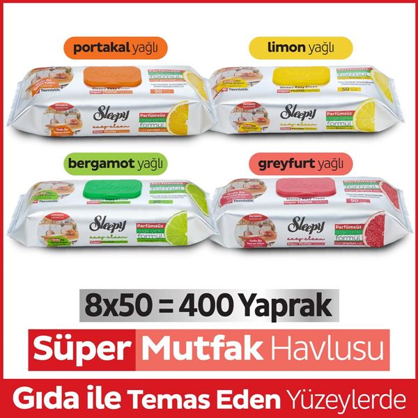 Sleepy Easy Clean Süper Yüzey Temizlik Mutfak Havlusu&Mendili Karma Paket 8x50 (400 Yaprak)