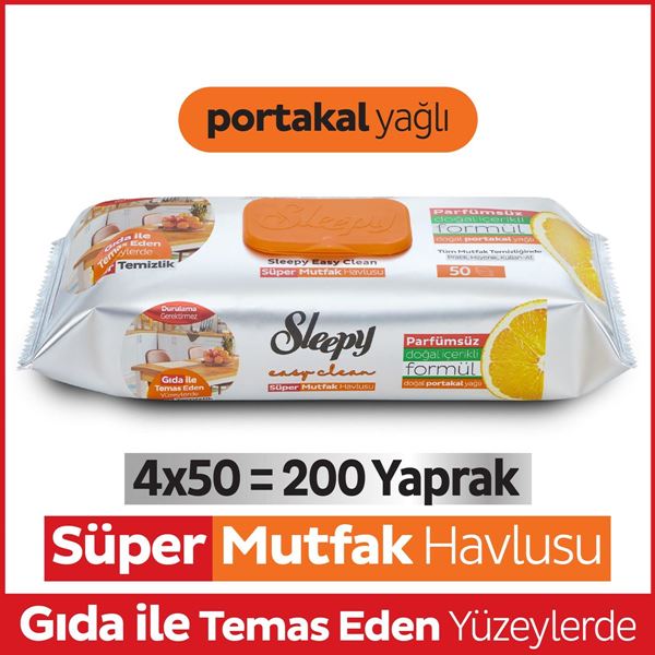 Resim Easy Clean Süper Yüzey Temizlik Mutfak Havlusu&Mendili Portakal Yağlı 4X50 (200 Yaprak)