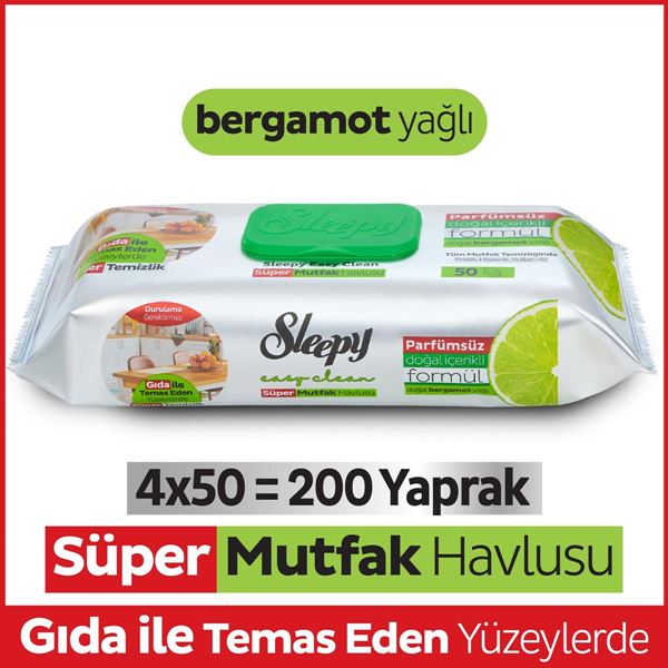 Resim Easy Clean Süper Yüzey Temizlik Mutfak Havlusu&Mendili Bergamot Yağlı 4X50 (200 Yaprak)