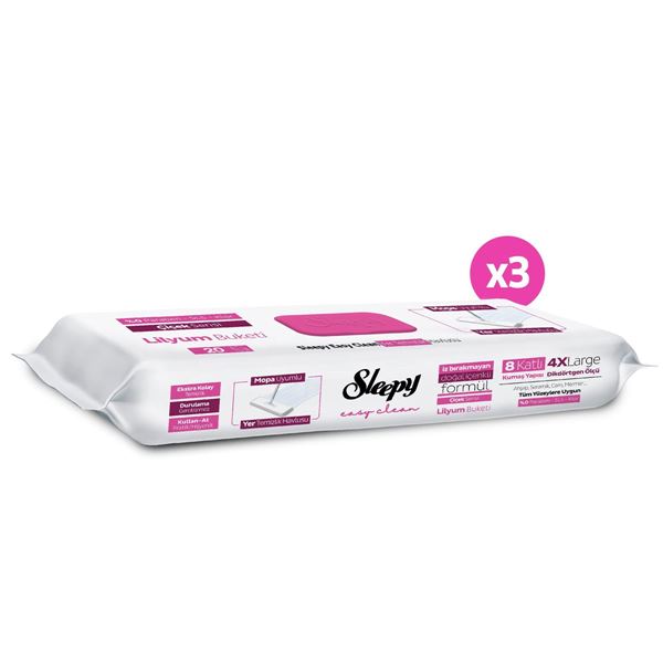 Sleepy Easy Clean Lilyum Buketi Mopa Uyumlu Yer Temizlik Havlusu&Mendili 3x20 (60 Yaprak)