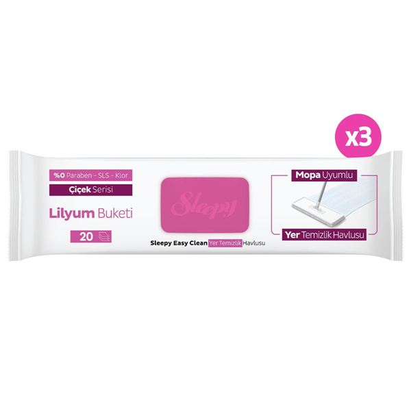 Sleepy Easy Clean Lilyum Buketi Mopa Uyumlu Yer Temizlik Havlusu&Mendili 3x20 (60 Yaprak)