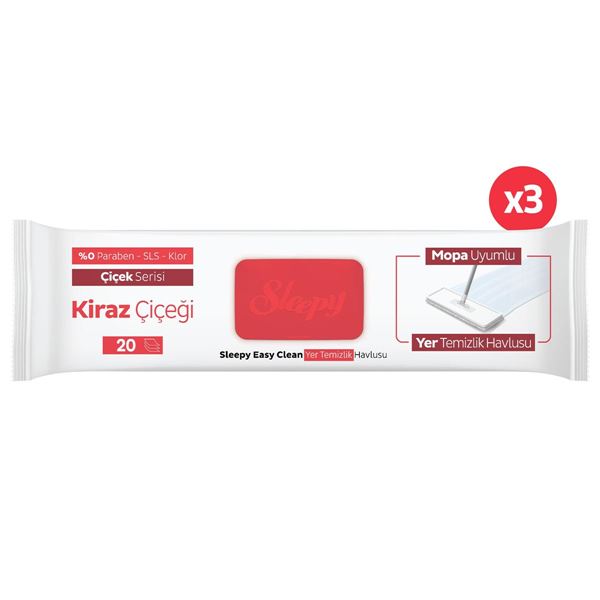 Sleepy Easy Clean Kiraz Çiçeği Mopa Uyumlu Yer Temizlik Havlusu&Mendili 3x20 (60 Yaprak)
