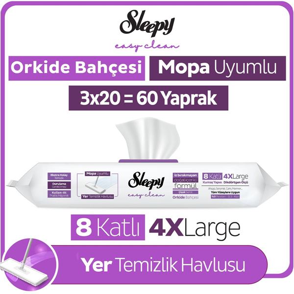 Resim Sleepy Easy Clean Orkide Bahçesi Mopa Uyumlu Yer Temizlik Havlusu&Mendili 3x20 (60 Yaprak)