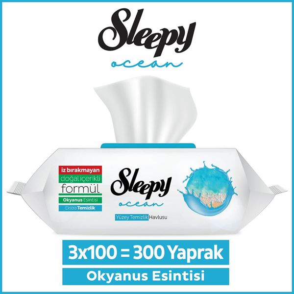 Resim Sleepy Ocean Yüzey Temizlik Havlusu&Mendili Okyanus Esintisi 3x100 (300 Yaprak)