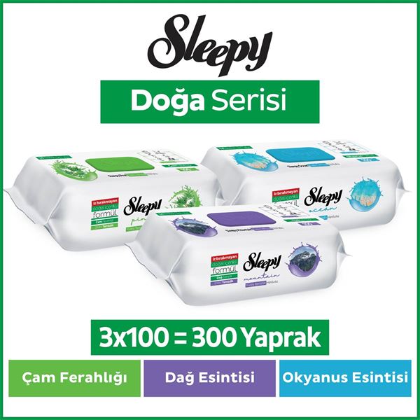 Resim Sleepy Doğa Serisi Yüzey Temizlik Havlusu&Mendili Çam&Okyanus&Dağ Esintisi 3x100 (300 Yaprak)