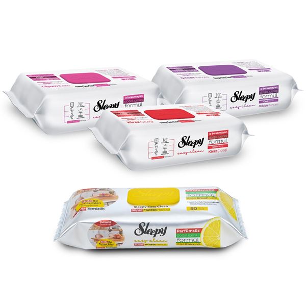Sleepy Easy Clean Çiçek Serisi&Limon Yağlı Süper Mutfak Yüzey Temizlik Havlusu&Mendili(3x100+50)