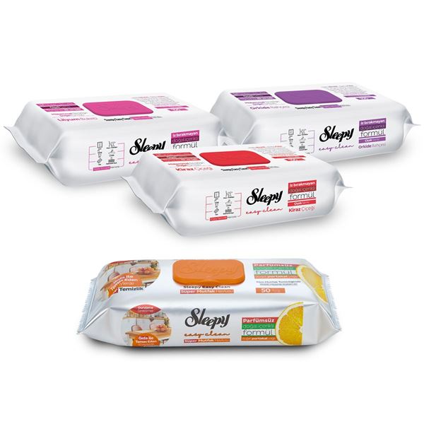 Sleepy Easy Clean Çiçek Serisi&Portakal Yağlı Süper Mutfak Yüzey Temizlik Havlusu&Mendili(3x100+50)