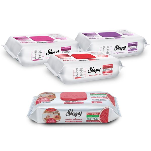 Sleepy Easy Clean Çiçek Serisi&Greyfurt Yağlı Süper Mutfak Yüzey Temizlik Havlusu&Mendili(3x100+50)