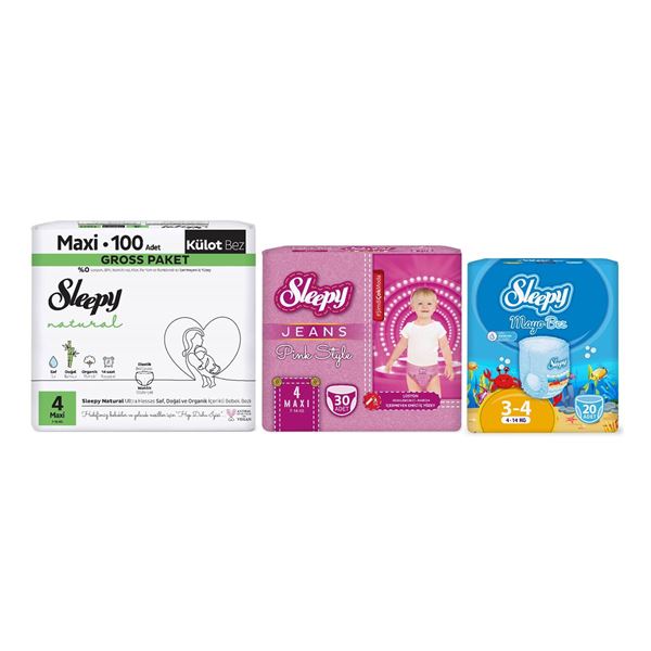 Sleepy 4 Numara Maxi Natural Gross 100+Mayo Bez 20+Pink Jeans Külot Bez 30+Plaj Çantası