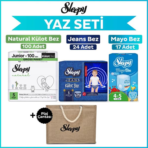 Resim Sleepy 5 Numara Junior Natural Gross 100+Mayo Bez 17+Jeans Külot Bez 24+Plaj Çantası