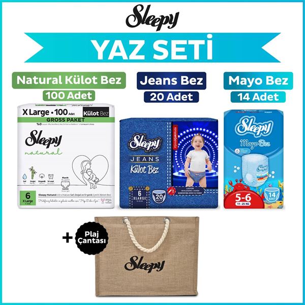 Resim Sleepy 6 Numara Xlarge Natural Gross 100+Mayo Bez 14+Jeans Külot Bez 20+Plaj Çantası