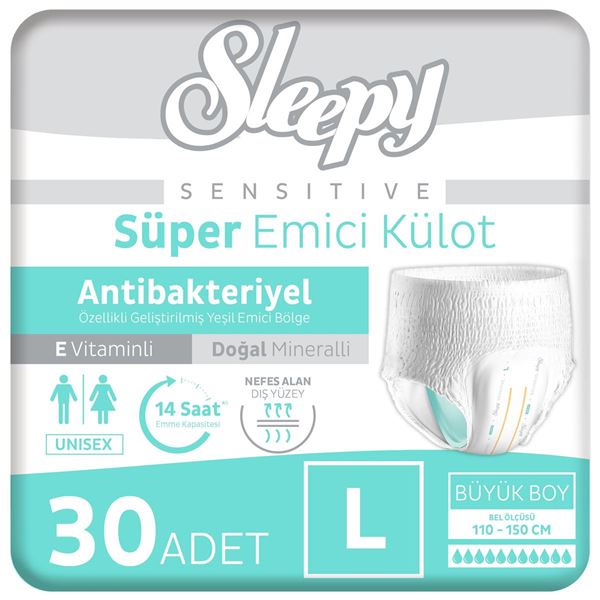 Resim Sleepy Sensitive Antibakteriyel Emici Külot Large 30 Adet