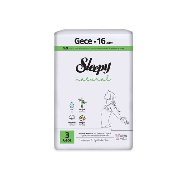 Sleepy Natural Ultra Hassas Hijyenik Ped Gece 16 Adet