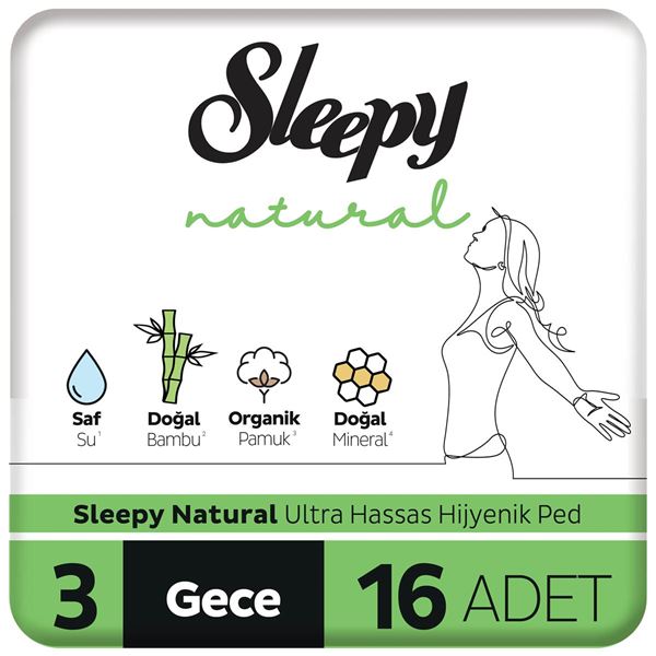 Resim Sleepy Natural Ultra Hassas Hijyenik Ped Gece 16 Adet