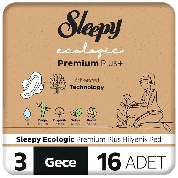 Resim Sleepy Ecologic Premium Plus Hijyenik Ped Gece 16 Adet
