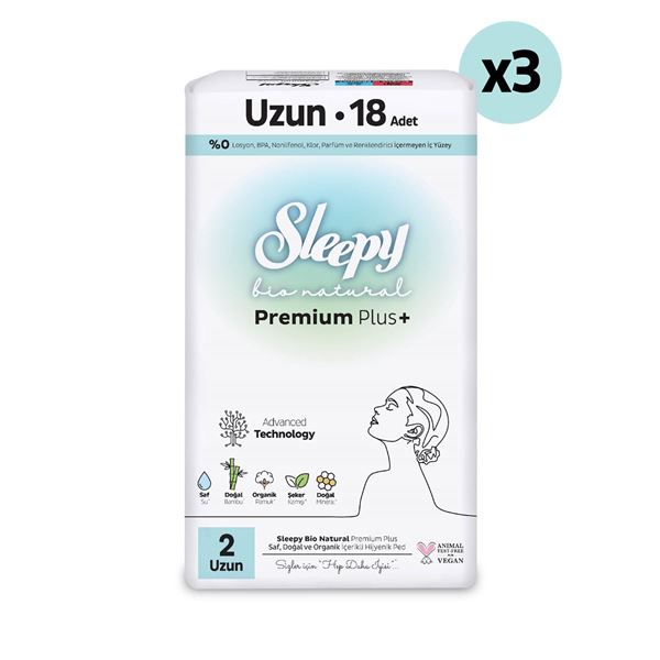 Sleepy Bio Natural Premium Plus Hijyenik Ped Süper Avantaj Paketi Uzun 54 Adet