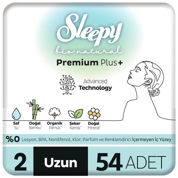 Resim Sleepy Bio Natural Premium Plus Hijyenik Ped Süper Avantaj Paketi Uzun 54 Adet