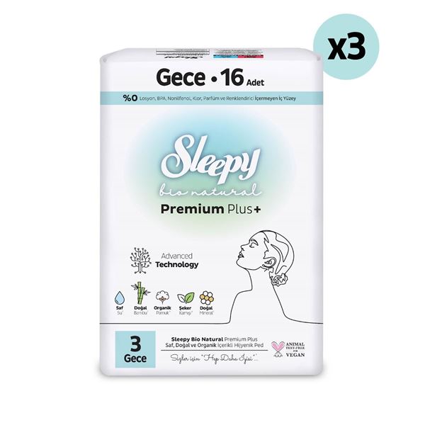 Sleepy Bio Natural Premium Plus Hijyenik Ped Süper Avantaj Paketi Gece 48 Adet