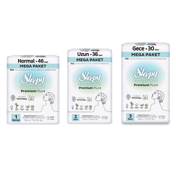 Sleepy Bio Natural Premium Plus Hijyenik Ped Mega Fırsat Paketi 112 Adet