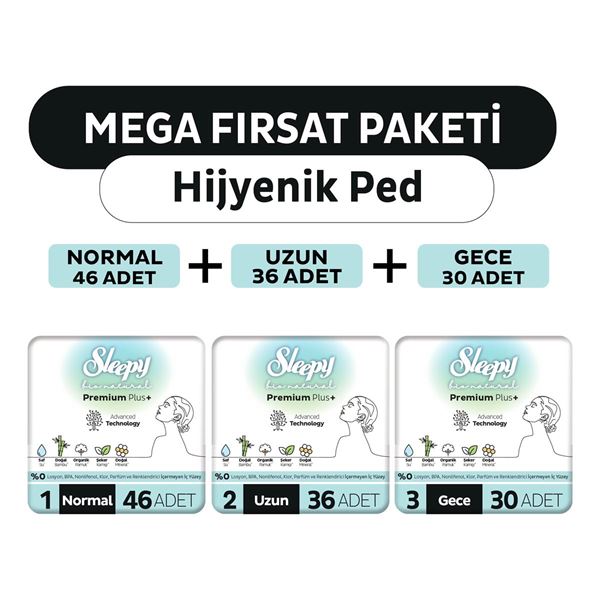 Resim Sleepy Bio Natural Premium Plus Hijyenik Ped Mega Fırsat Paketi 112 Adet