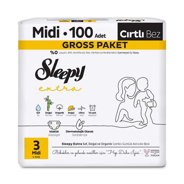 Sleepy Extra Günlük Aktivite Gross Paket Bebek Bezi 3 Numara Midi 100 Adet
