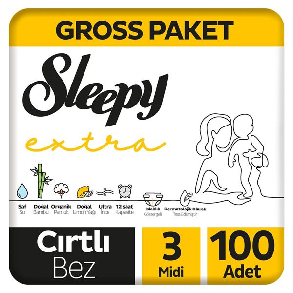 Resim Sleepy Extra Günlük Aktivite Gross Paket Bebek Bezi 3 Numara Midi 100 Adet
