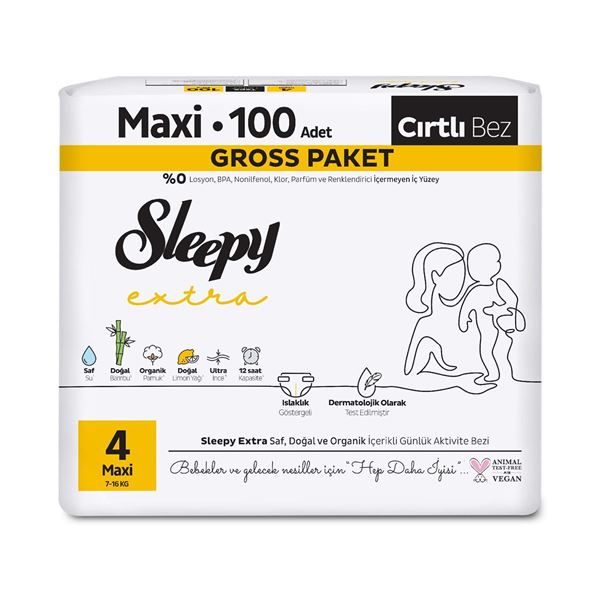 Sleepy Extra Günlük Aktivite Gross Paket Bebek Bezi 4 Numara Maxi 100 Adet