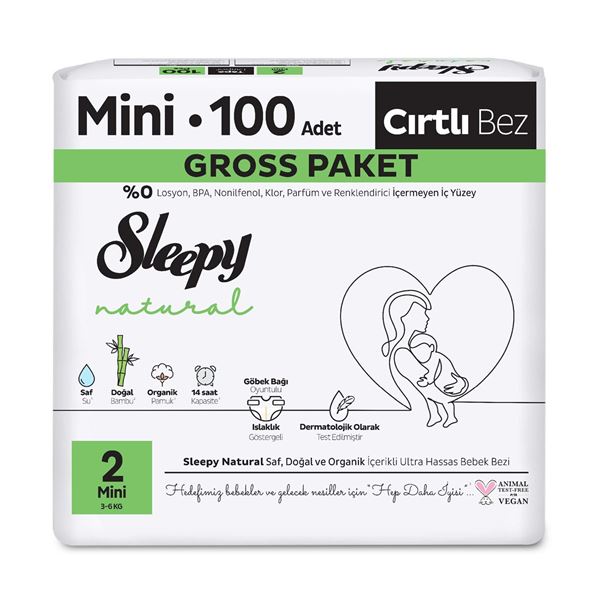 Sleepy Natural Gross Paket Bebek Bezi 2 Numara Mini 100 Adet