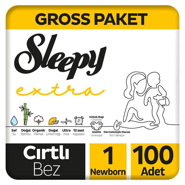 Resim Sleepy Extra Günlük Aktivite Gross Paket Bebek Bezi 1 Numara Newborn 100 Adet