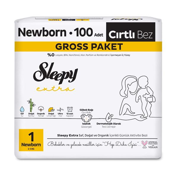 Sleepy Extra Günlük Aktivite Gross Paket Bebek Bezi 1 Numara Newborn 100 Adet