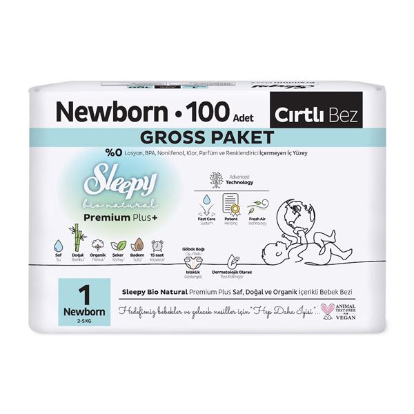 Sleepy Bio Natural Premium Plus Gross Paket Bebek Bezi 1 Numara Newborn 100 Adet