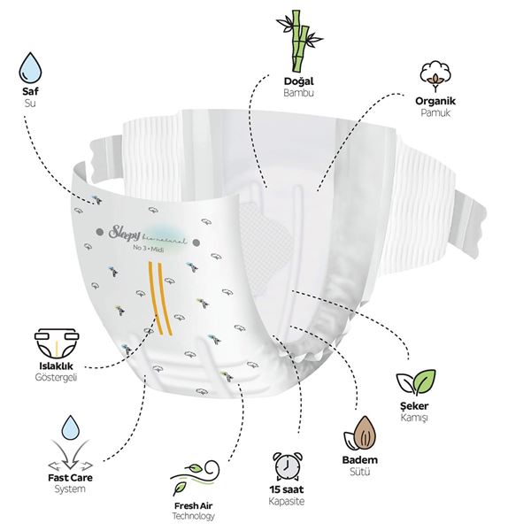 Sleepy Bio Natural Premium Plus Gross Paket Bebek Bezi 3 Numara Midi 100 Adet