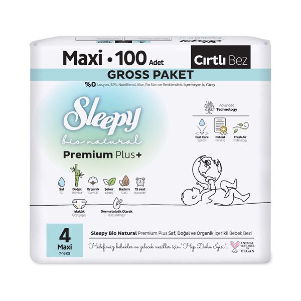 Sleepy Bio Natural Premium Plus Gross Paket Bebek Bezi 4 Numara Maxi 100 Adet