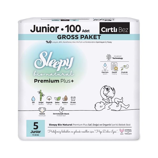 Sleepy Bio Natural Premium Plus Gross Paket Bebek Bezi 5 Numara Junior 100 Adet