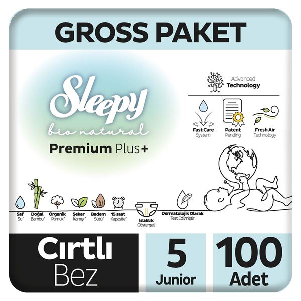 Resim Sleepy Bio Natural Premium Plus Gross Paket Bebek Bezi 5 Numara Junior 100 Adet