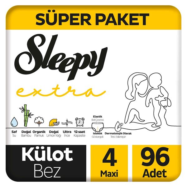Resim Sleepy Extra Günlük Aktivite Süper Paket Külot Bez 4 Numara Maxi 96 Adet