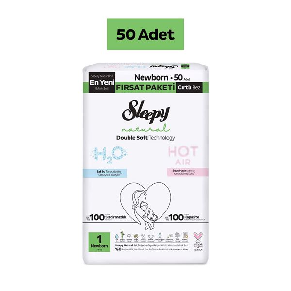 Sleepy Natural Double Soft Fırsat Paketi Bebek Bezi 1 Numara Newborn 50 Adet