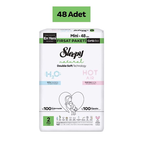 Sleepy Natural Double Soft Fırsat Paketi Bebek Bezi 2 Numara Mini 48 Adet
