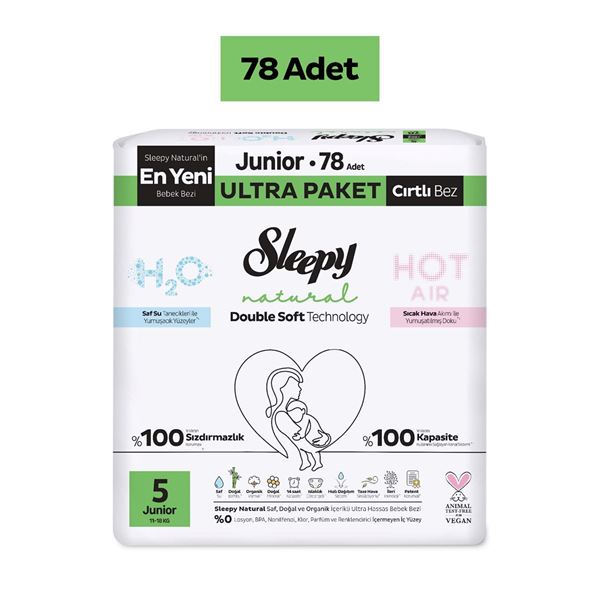 Sleepy Natural Double Soft Ultra Paket Bebek Bezi 5 Numara Junior 78 Adet