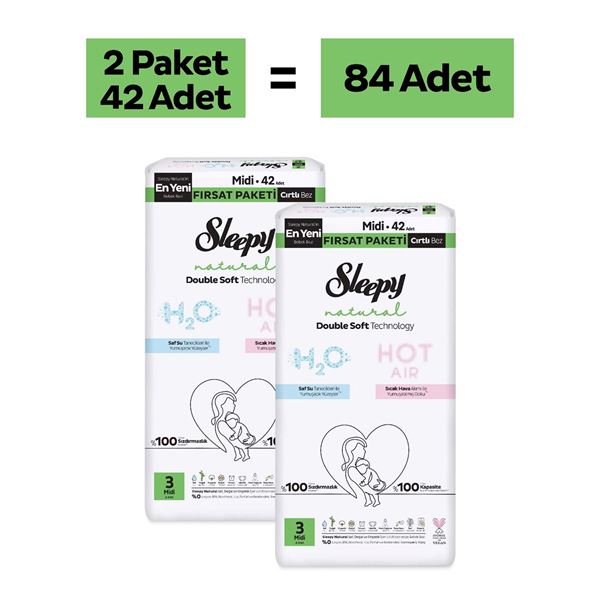 Sleepy Natural Double Soft Fırsat Paketi Bebek Bezi 3 Numara Midi 84 Adet