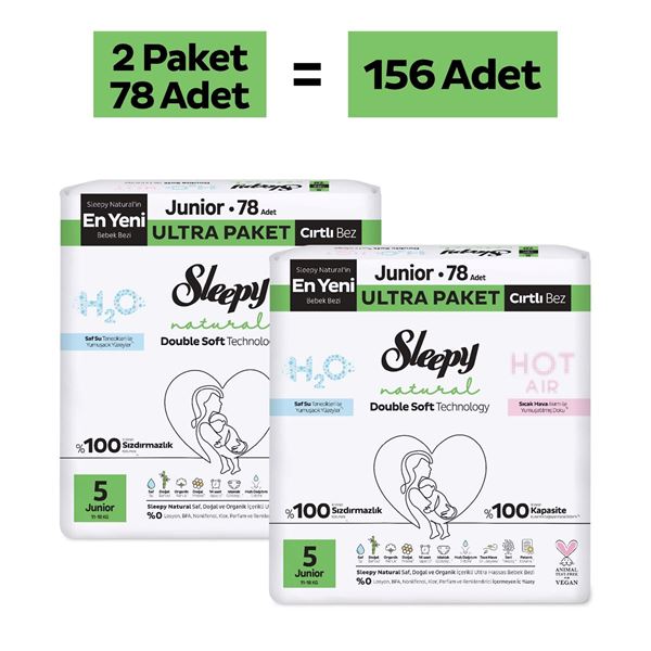 Sleepy Natural Double Soft Ultra Paket Bebek Bezi 5 Numara Junior 156 Adet
