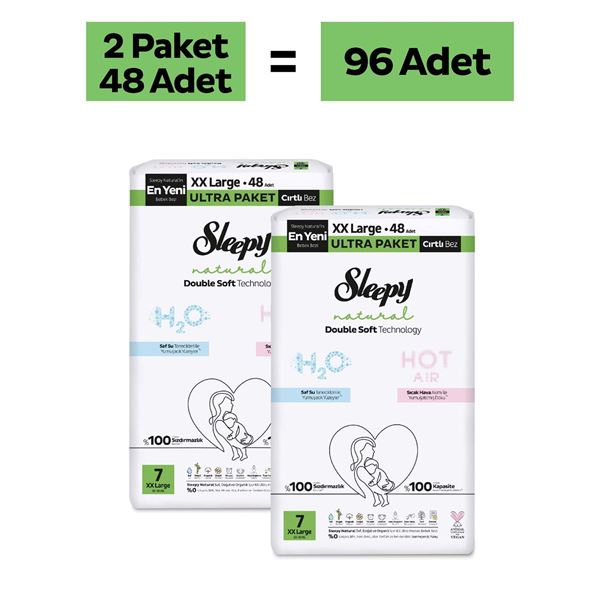 Sleepy Natural Double Soft Ultra Paket Bebek Bezi 7 Numara Xxlarge 96 Adet