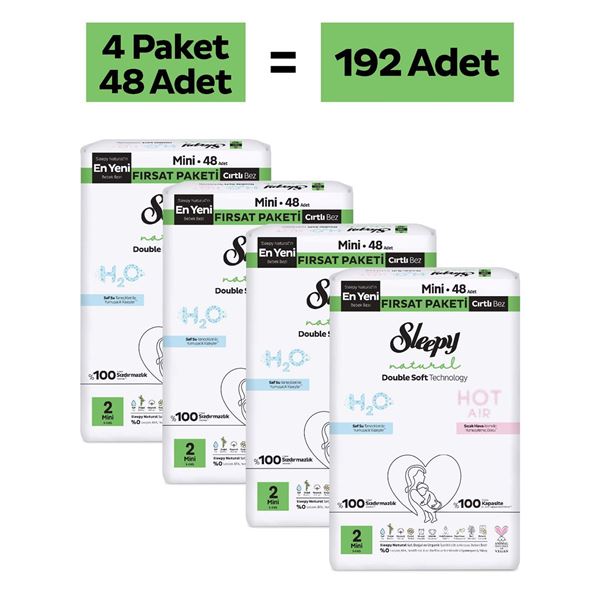 Sleepy Natural Double Soft Fırsat Paketi Bebek Bezi 2 Numara Mini 192 Adet