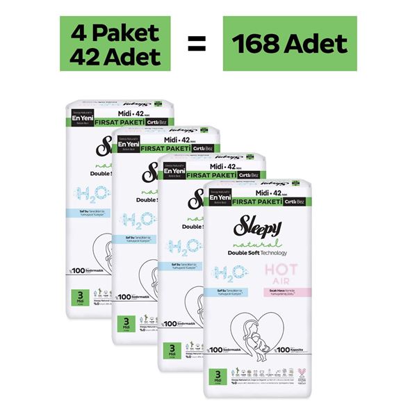 Sleepy Natural Double Soft Fırsat Paketi Bebek Bezi 3 Numara Midi 168 Adet