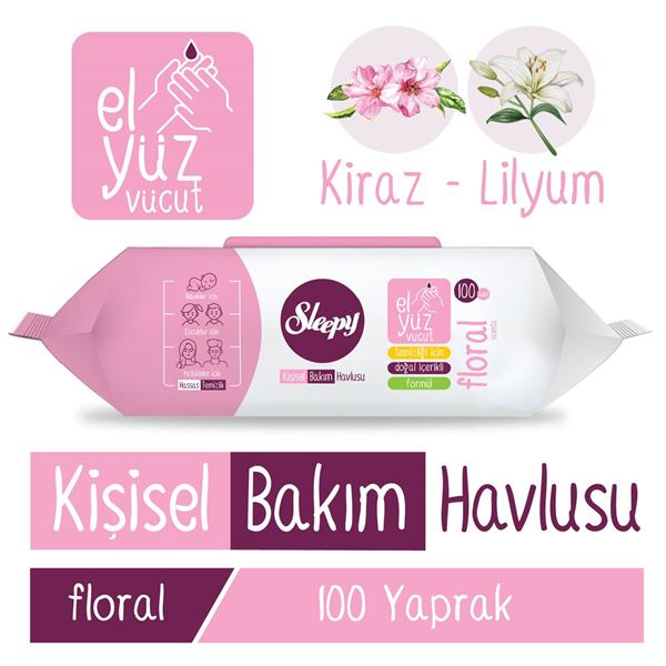 Resim Sleepy Floral Kişisel Bakım Havlusu 100 Yaprak